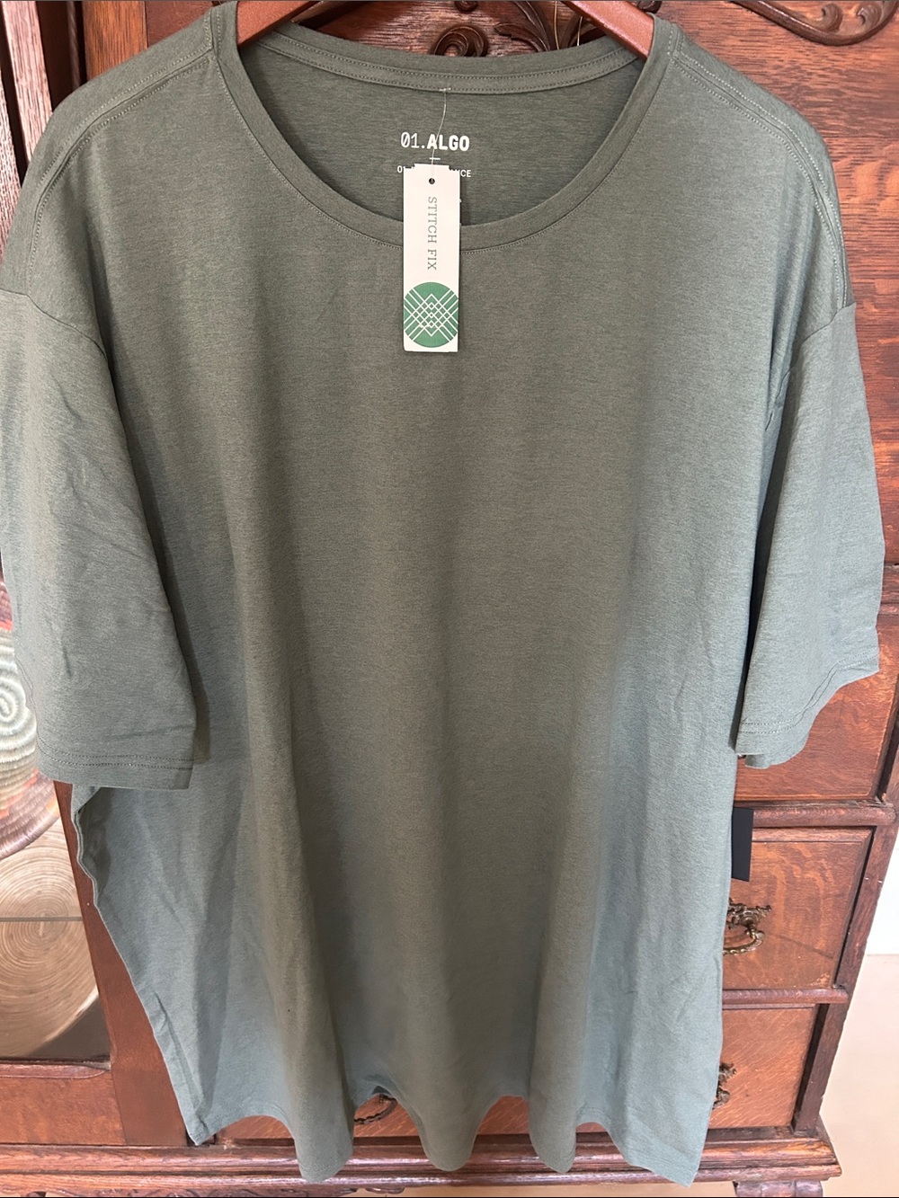 Men's Olive Green Crew Neck Short Sleeve Tee by 01.ALGO
